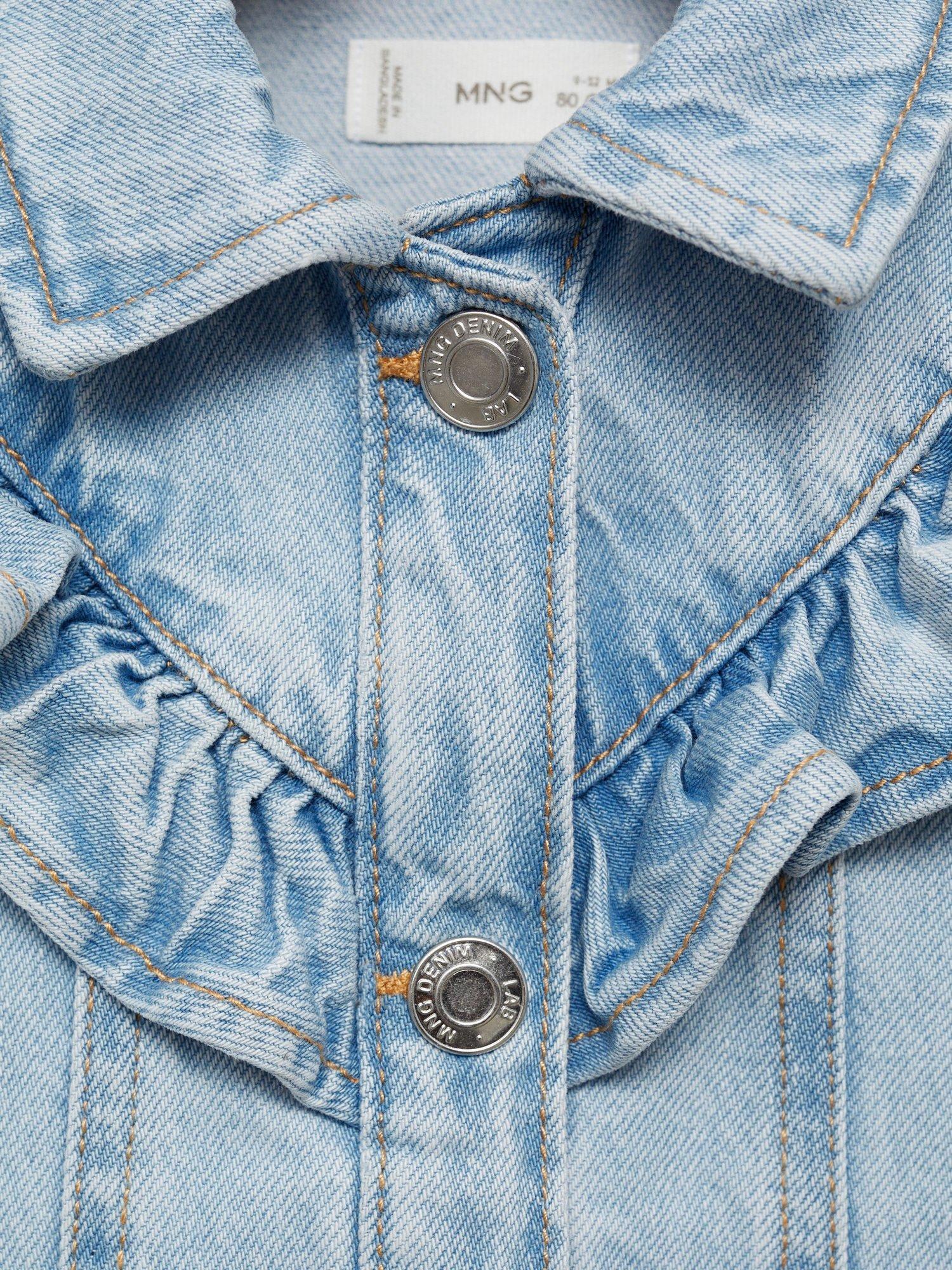 Product image 7 of 7, which shows Mango Kids' Cotton Ruffle Denim Jacket, Blue Sky, 9-12 months