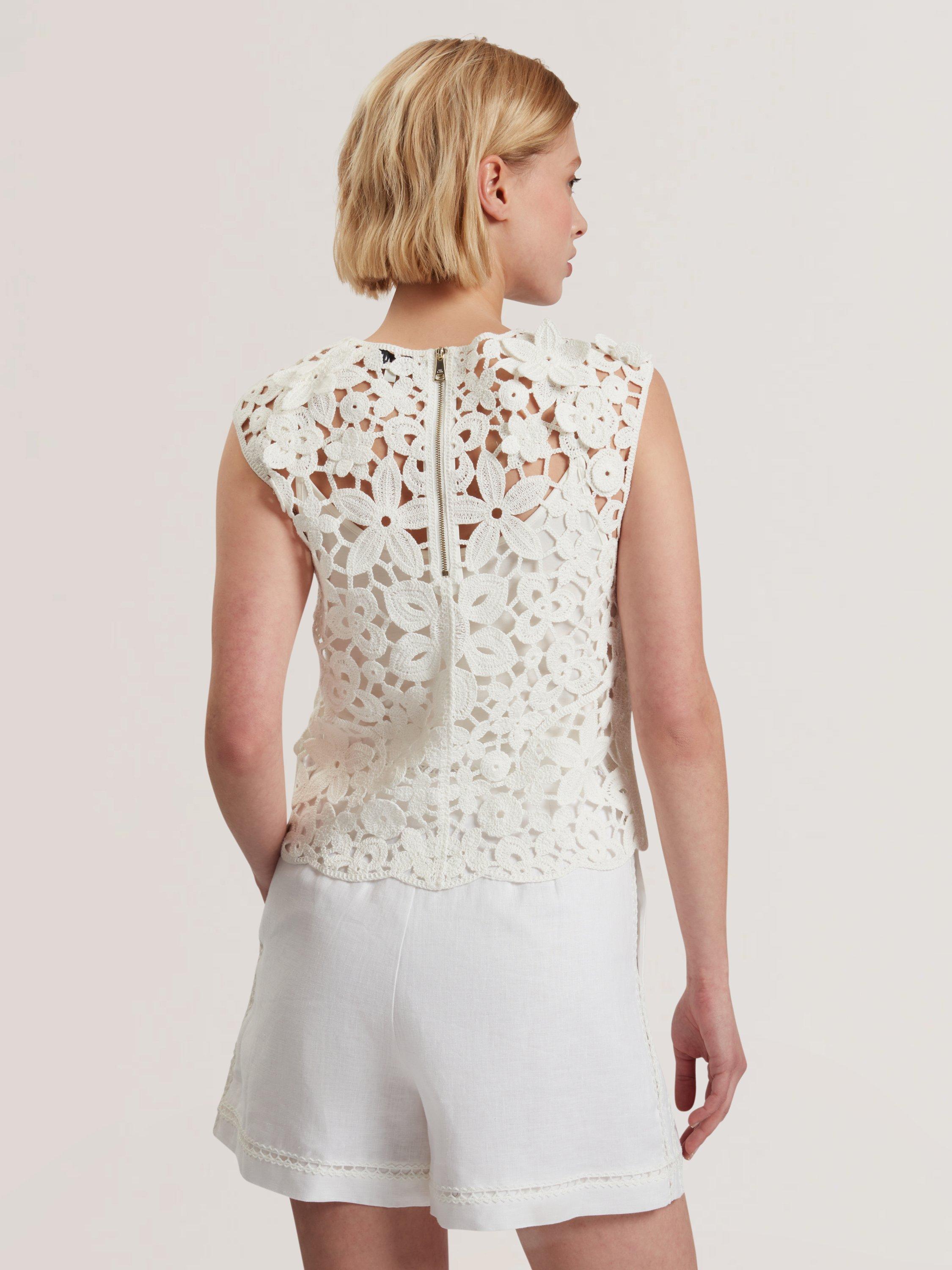 Product image 2 of 6, which shows Ted Baker Joyyra Crochet Knit Top, White, 10