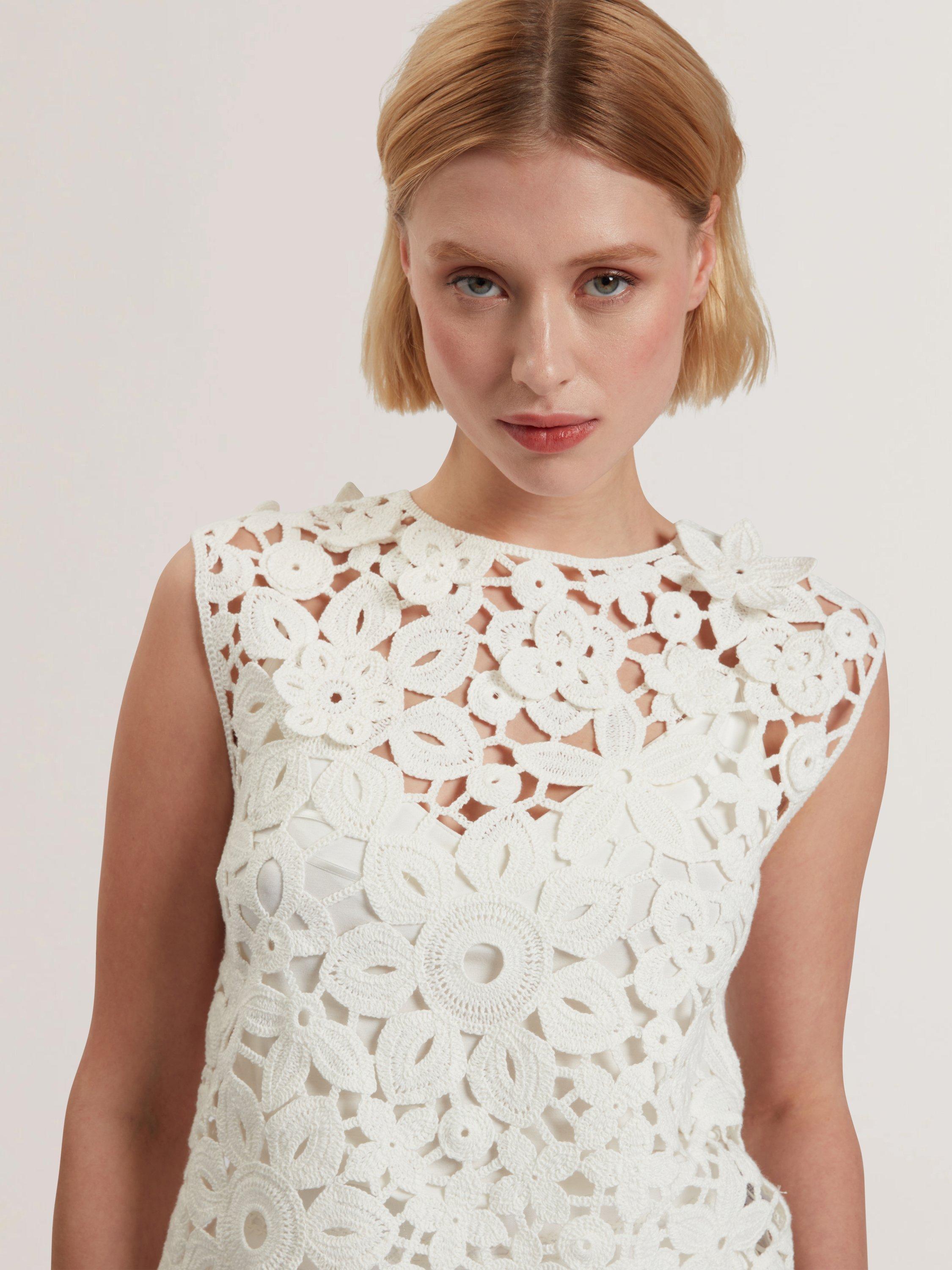 Product image 4 of 6, which shows Ted Baker Joyyra Crochet Knit Top, White, 10