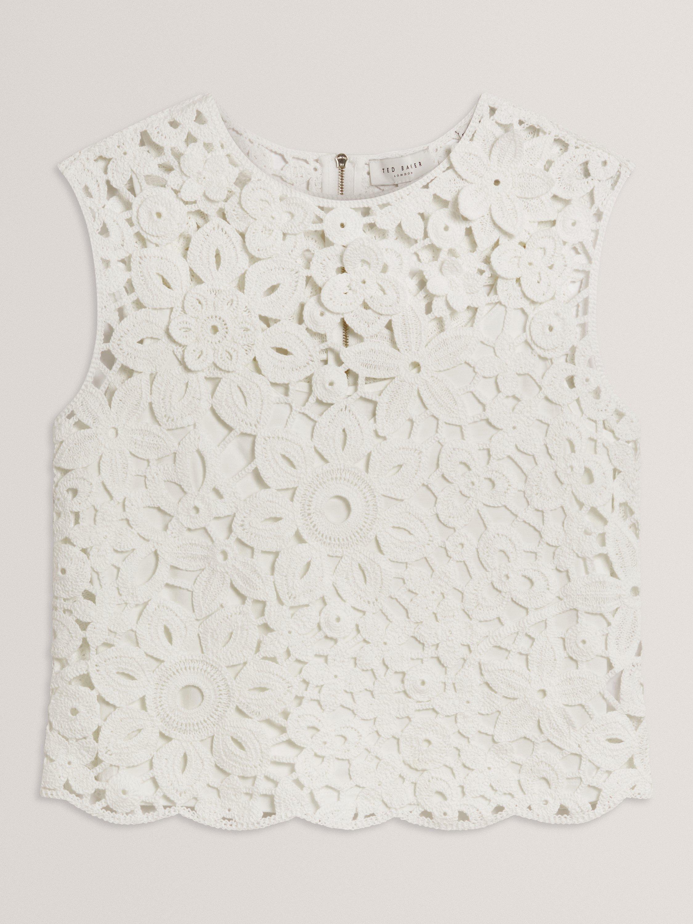 Product image 6 of 6, which shows Ted Baker Joyyra Crochet Knit Top, White, 10