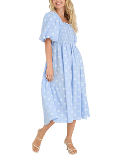 A-VIEW Cheri Polka Dot Puff Sleeve Midi Dress, Blue/White - view 2, Blue/White
