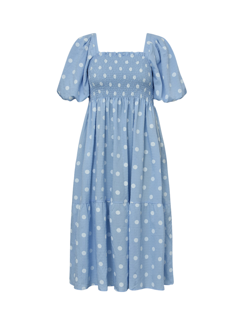 Product image 5 of 6, which shows A-VIEW Cheri Polka Dot Puff Sleeve Midi Dress, Blue/White, 12