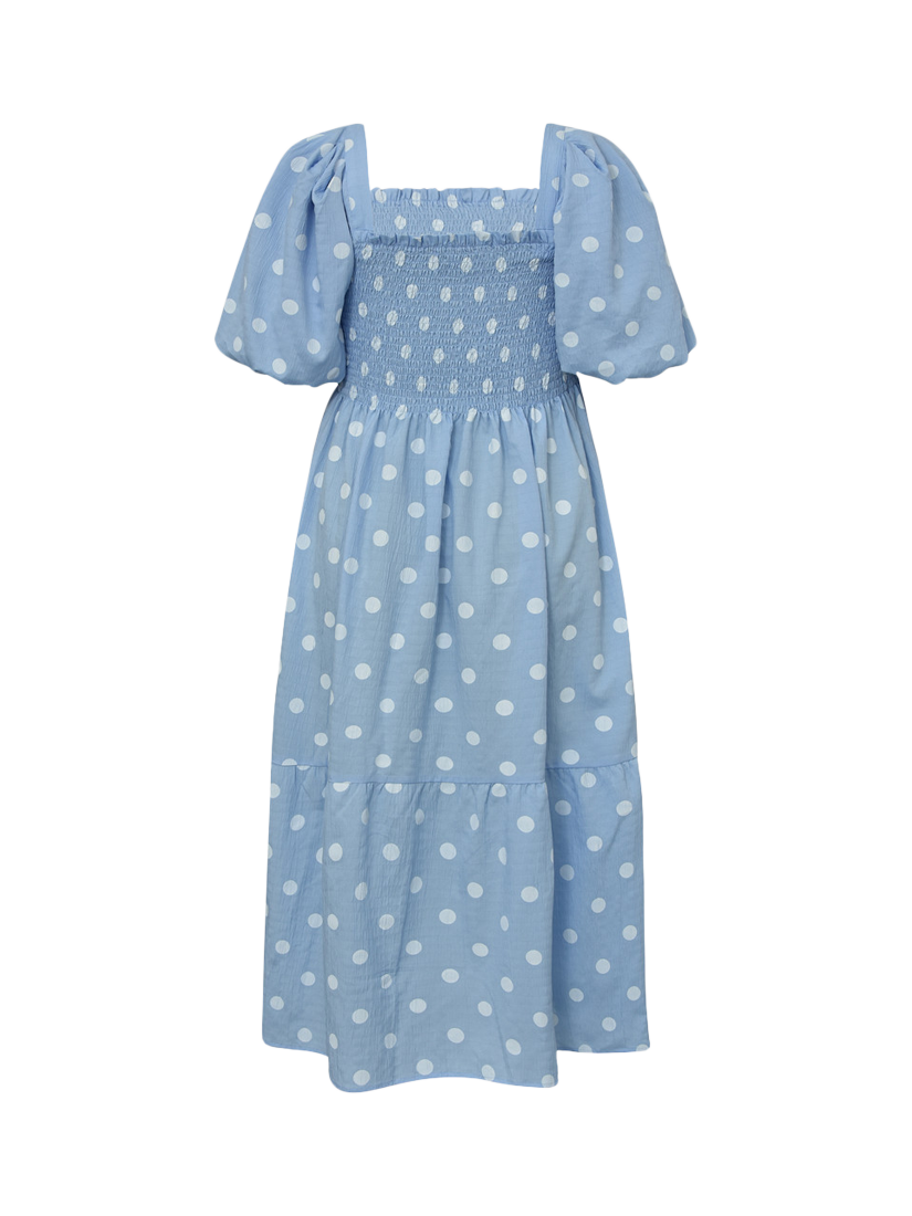 Product image 6 of 6, which shows A-VIEW Cheri Polka Dot Puff Sleeve Midi Dress, Blue/White, 12