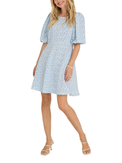 A-VIEW Gino Floral Flared Mini Dress, Blue/White, Blue/White