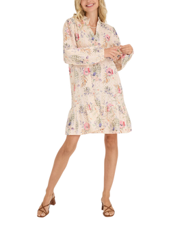 A-VIEW Grete Floral Embroidered Mini Dress, Sand/Dusty Green, Sand/Dusty Green