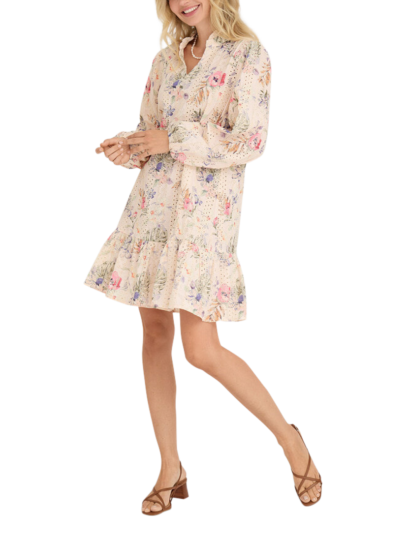 Product image 4 of 6, which shows A-VIEW Grete Floral Embroidered Mini Dress, Sand/Dusty Green, 8