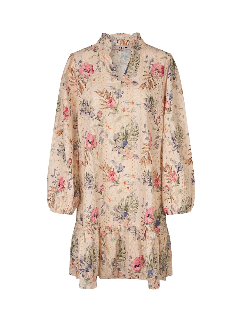 Product image 5 of 6, which shows A-VIEW Grete Floral Embroidered Mini Dress, Sand/Dusty Green, 8