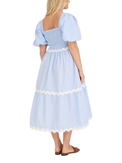 A-VIEW Jonna Scallop Trim Puff Sleeve Midi Dress, Light Blue - view 2, Light Blue