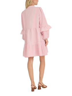 A-VIEW Karin Stripe Ruffle Tiered Mini Shirt Dress, Rose/White - view 2, Rose/White