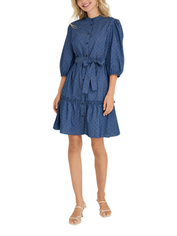 A-VIEW Kate Polka Dot Denim Shirt Dress, Denim Blue, Denim Blue