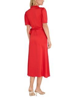 A-VIEW Peony Ruffle Satin Wrap Midi Dress, Red - view 2, Red