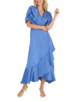 A-VIEW Sinda Satin Wrap Midi Dress - view 2, Medium Blue