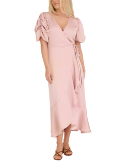 A-VIEW Sinda Satin Wrap Midi Dress, Pale Rose