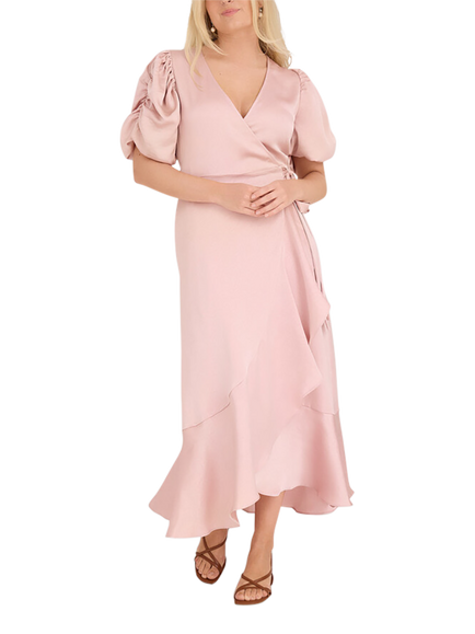 A-VIEW Sinda Satin Wrap Midi Dress - view 2, Pale Rose