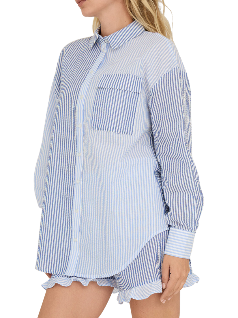 Product image 3 of 5, which shows A-VIEW Mila Stripe Cotton Blend Shirt, Blue/Navy, 8