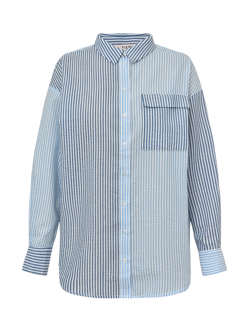 Product image 4 of 5, which shows A-VIEW Mila Stripe Cotton Blend Shirt, Blue/Navy, 8