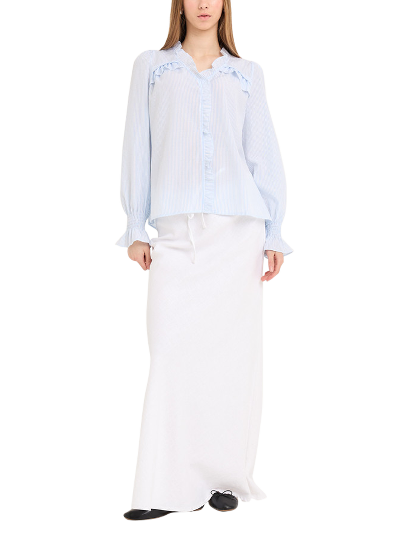 Product image 1 of 5, which shows A-VIEW Sonja Stripe Frill Shirt, Blue/White, 8