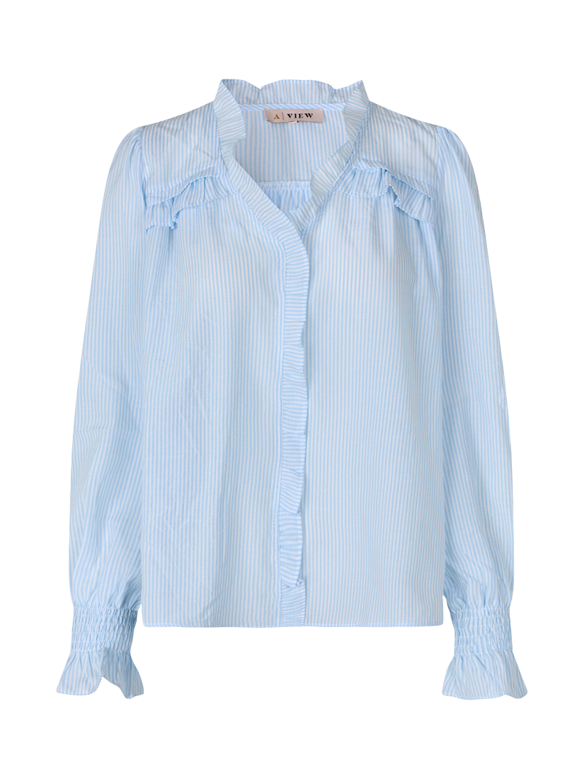 Product image 4 of 5, which shows A-VIEW Sonja Stripe Frill Shirt, Blue/White, 8