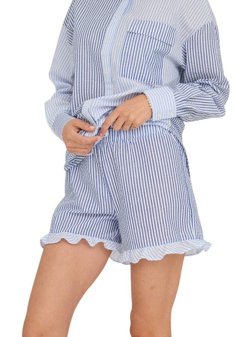 Product image 3 of 5, which shows A-VIEW Salvador Stripe Ruffle High Waisted Shorts, Navy/White, 12