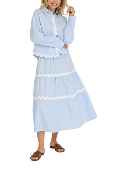 A-VIEW Jonna Contrast Scallop Trim Midi Skirt, Light Blue, Light Blue