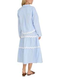 A-VIEW Jonna Contrast Scallop Trim Midi Skirt, Light Blue - view 2, Light Blue