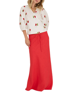 A-VIEW Linen Blend Tie Waist Maxi Skirt, Red