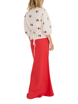 A-VIEW Linen Blend Tie Waist Maxi Skirt - view 2, Red