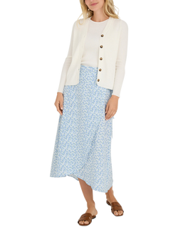 A-VIEW Peony Floral Flared Wrap Midi Skirt, Blue/White, Blue/White