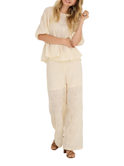 A-VIEW Beate Lace Weave Wide Leg Trousers, Light Sand, Light Sand