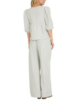 A-VIEW Betty Stripe Wide Leg Trousers, Dusty Mint - view 2, Dusty Mint