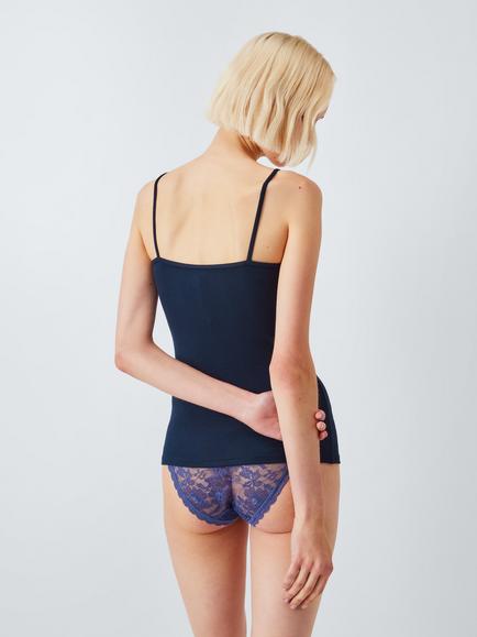 John Lewis Heat Generating Ribbed Lace Trim Thermal Vest - view 2, Dark Sapphire