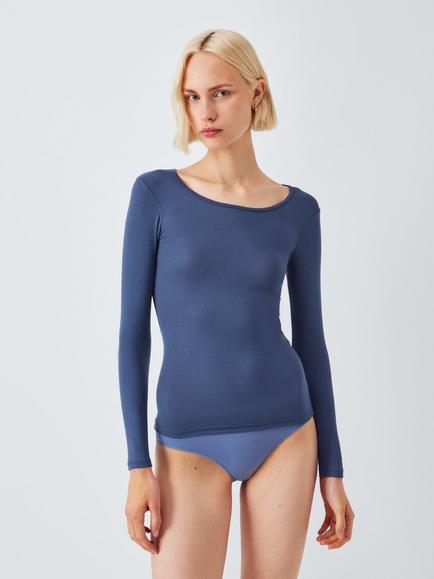 John Lewis Heat Generating Ribbed Long Sleeve Thermal Top, Mid Blue