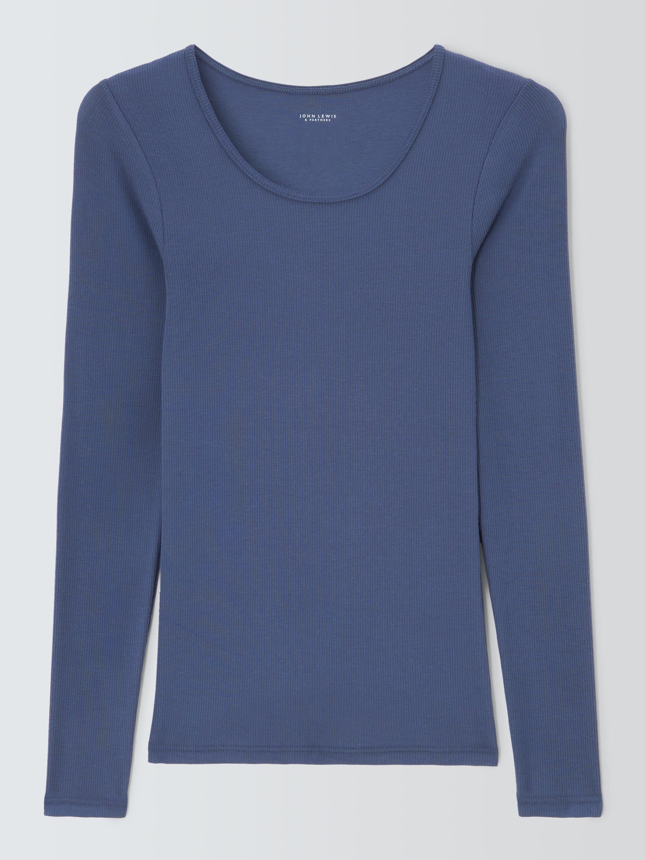 Product image 3 of 5, which shows John Lewis Heat Generating Ribbed Long Sleeve Thermal Top, Mid Blue, 8-10