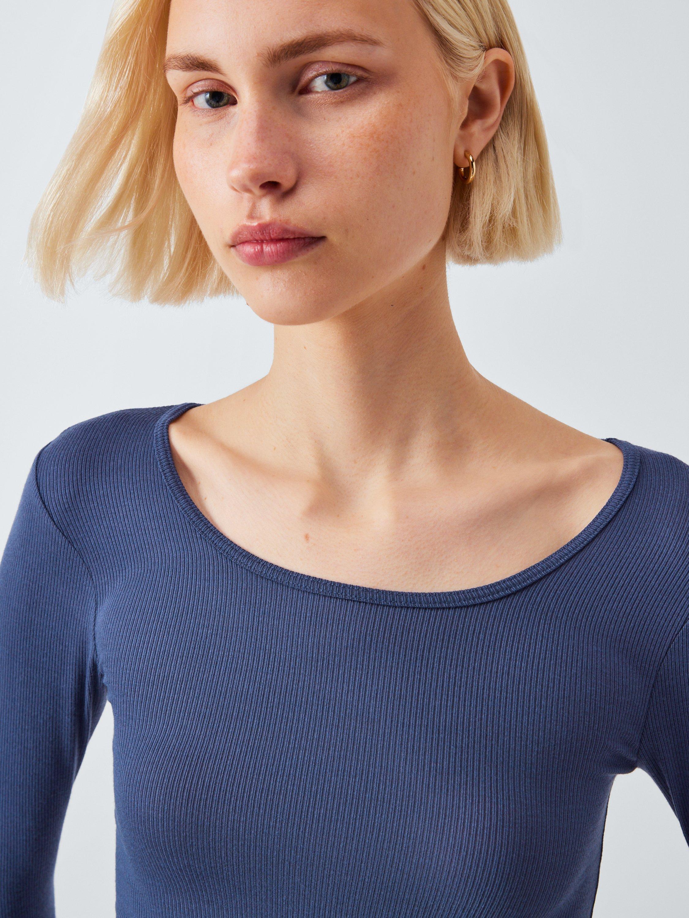 Product image 4 of 5, which shows John Lewis Heat Generating Ribbed Long Sleeve Thermal Top, Mid Blue, 8-10