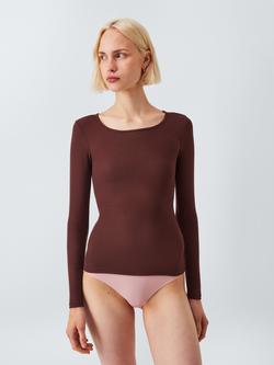 John Lewis Heat Generating Ribbed Long Sleeve Thermal Top, Chocolate