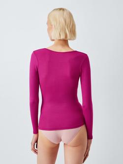 John Lewis Heat Generating Ribbed Long Sleeve Thermal Top - view 2, Fuchsia
