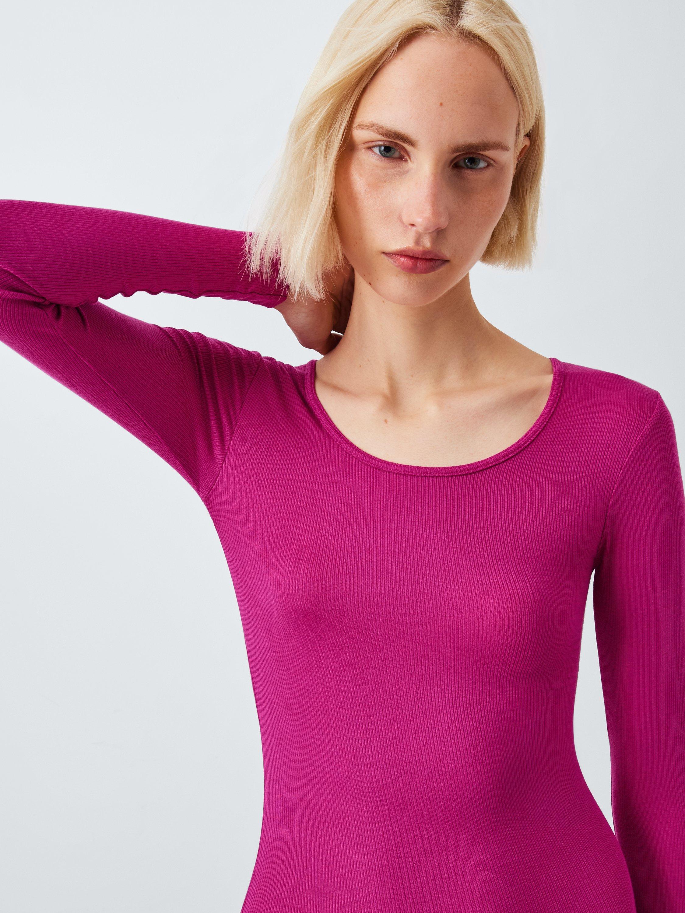 Product image 4 of 5, which shows John Lewis Heat Generating Ribbed Long Sleeve Thermal Top, Fuchsia, 8-10