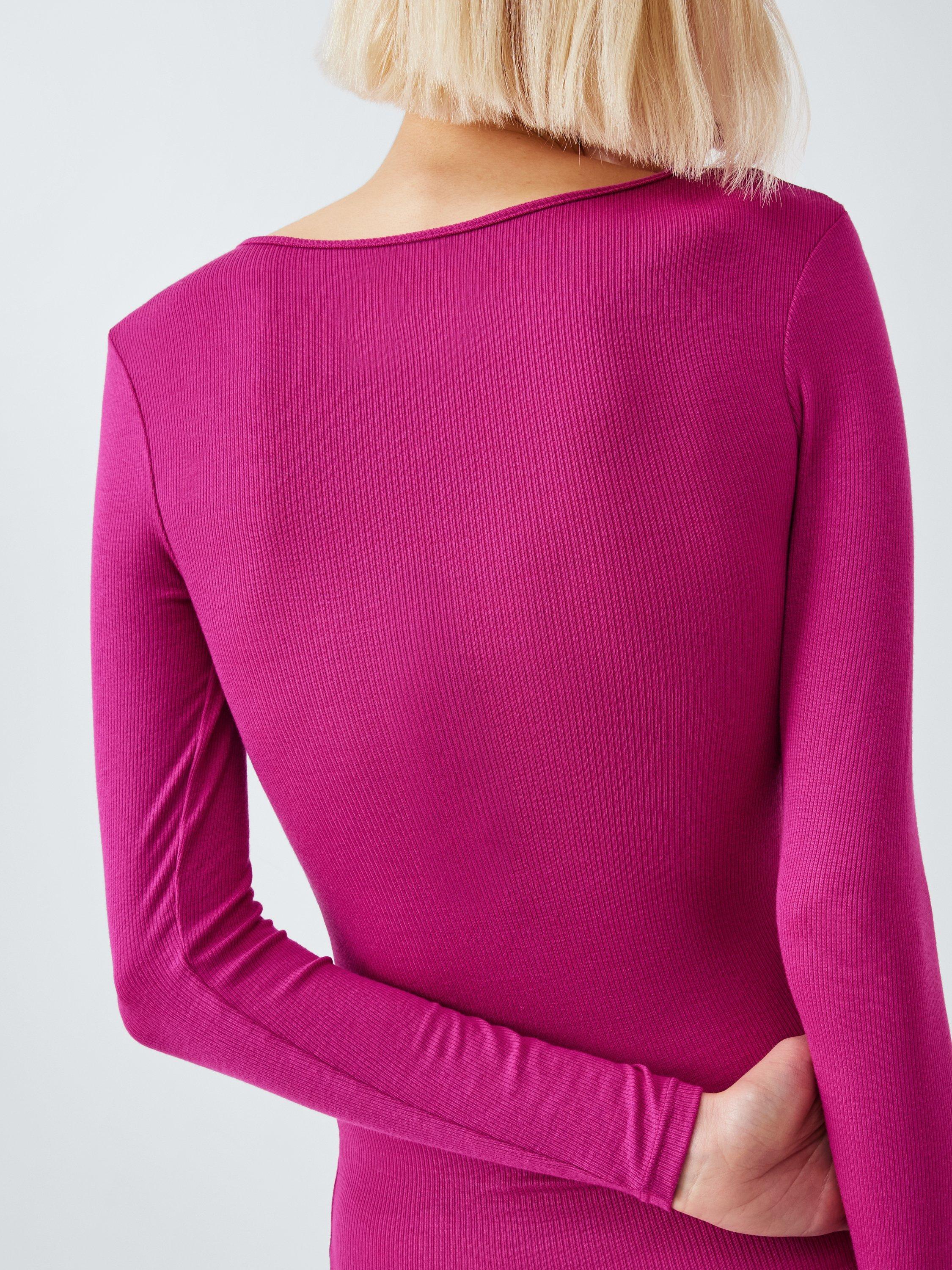 Product image 5 of 5, which shows John Lewis Heat Generating Ribbed Long Sleeve Thermal Top, Fuchsia, 8-10