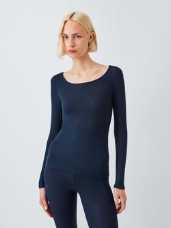 John Lewis Heat Generating Ribbed Long Sleeve Thermal Top, Dark Sapphire