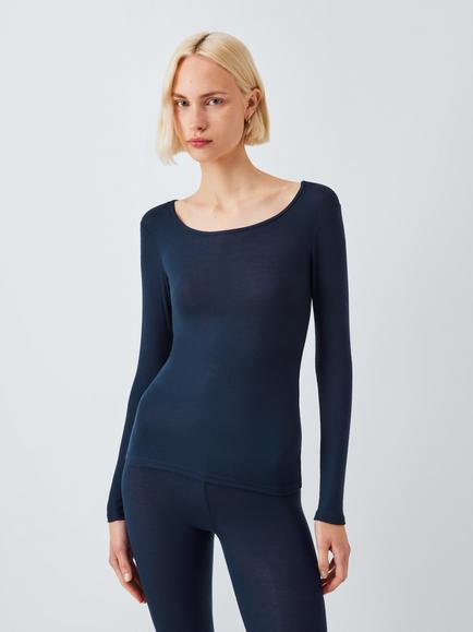 John Lewis Heat Generating Ribbed Long Sleeve Thermal Top, Dark Sapphire