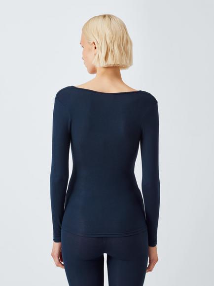 John Lewis Heat Generating Ribbed Long Sleeve Thermal Top - view 2, Dark Sapphire
