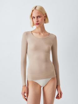 John Lewis Heat Generating Ribbed Long Sleeve Thermal Top, Oatmeal