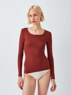 John Lewis Heat Generating Ribbed Long Sleeve Thermal Top, Spiced Apple