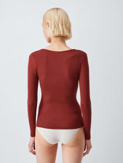 John Lewis Heat Generating Ribbed Long Sleeve Thermal Top - view 2, Spiced Apple