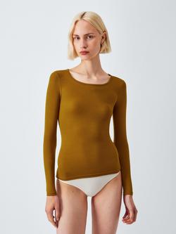 John Lewis Heat Generating Ribbed Long Sleeve Thermal Top, Ochre