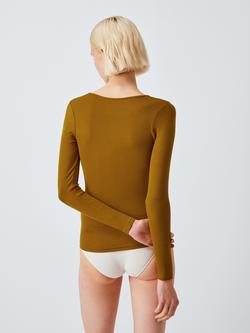 John Lewis Heat Generating Ribbed Long Sleeve Thermal Top - view 2, Ochre