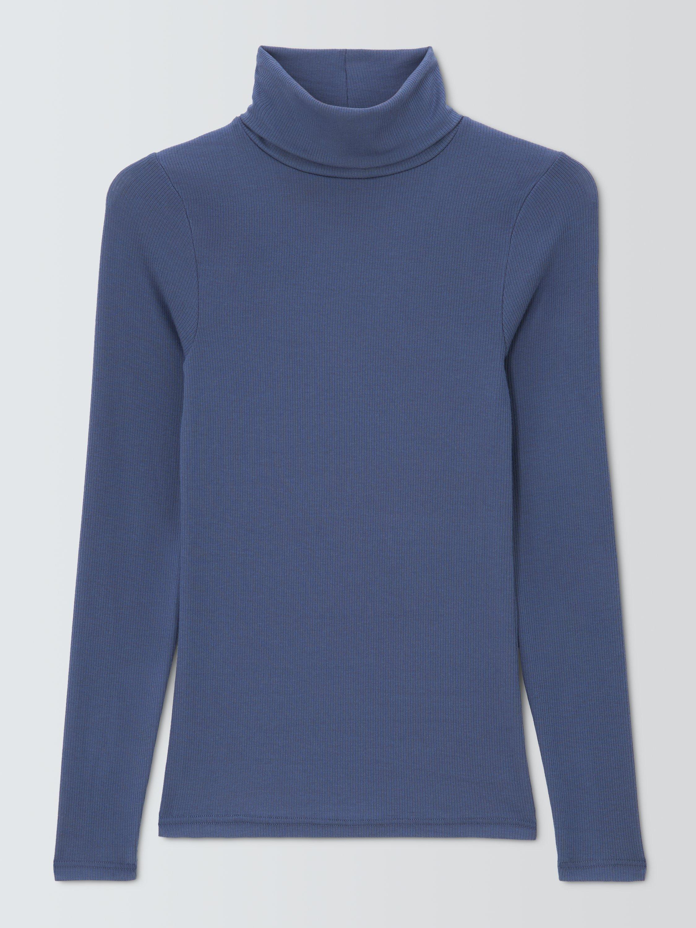 Product image 3 of 5, which shows John Lewis Heat Generating Ribbed Roll Neck Thermal Top, Mid Blue, 8-10