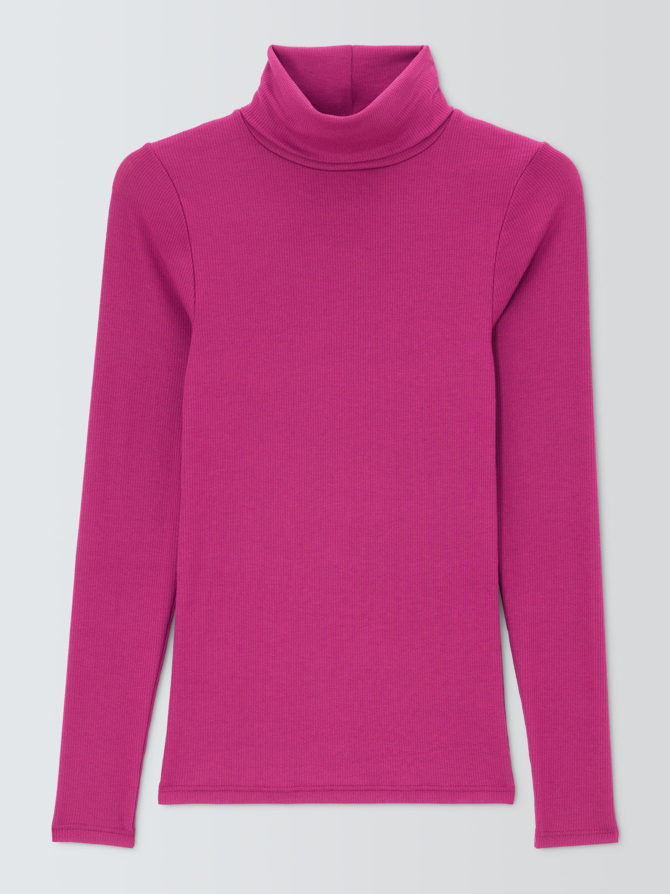 Product image 3 of 5, which shows John Lewis Heat Generating Ribbed Roll Neck Thermal Top, Fuchsia, 8-10