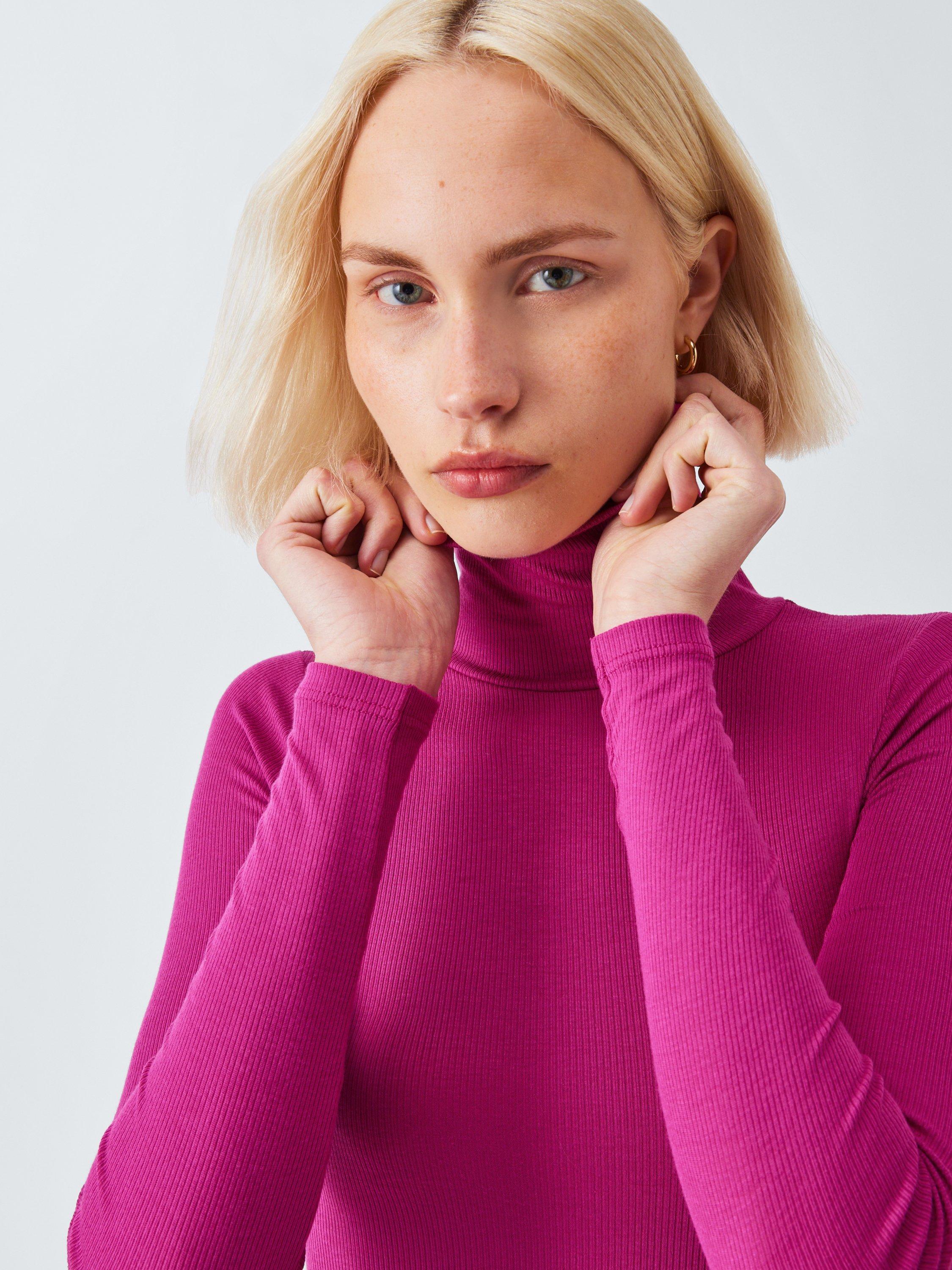 Product image 5 of 5, which shows John Lewis Heat Generating Ribbed Roll Neck Thermal Top, Fuchsia, 8-10