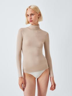 John Lewis Heat Generating Ribbed Roll Neck Thermal Top, Oatmeal